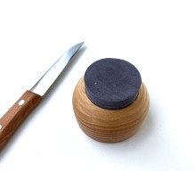 Coticule belge bleu ronde meule diamètre 38mm avec piètement en bois de frêne