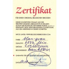 Zertifikat Blauer Belgischer Brocken Bankstein 200x60 mm