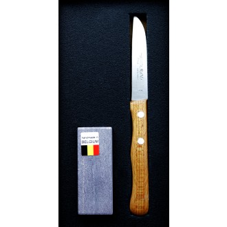 Blauer Belgischer Brocken 75x30 mm mit geradem Gemüsemesser aus Solingen